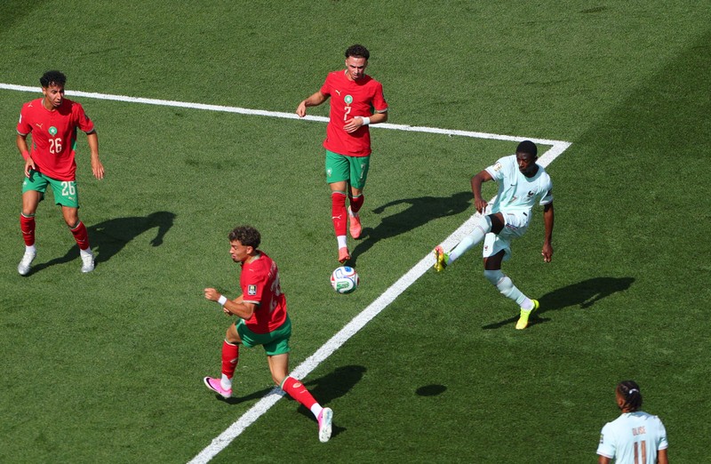 Kylian Mbappe merayakan kemenangan usai pertandingan yang memastikan Prancis lolos ke babak semifinal Piala Dunia FIFA 2026 setelah mengalahkan Maroko pada perempat final di Boston Stadium, Foxborough, Massachusetts, Amerika Serikat, Kamis (9/7/2026). (REUTERS/Paul Childs)