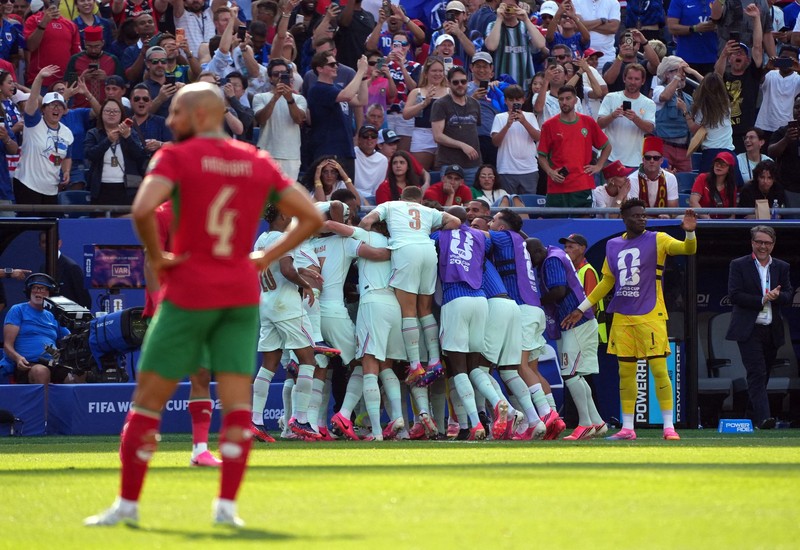 Kylian Mbappe merayakan kemenangan usai pertandingan yang memastikan Prancis lolos ke babak semifinal Piala Dunia FIFA 2026 setelah mengalahkan Maroko pada perempat final di Boston Stadium, Foxborough, Massachusetts, Amerika Serikat, Kamis (9/7/2026). (REUTERS/Paul Childs)