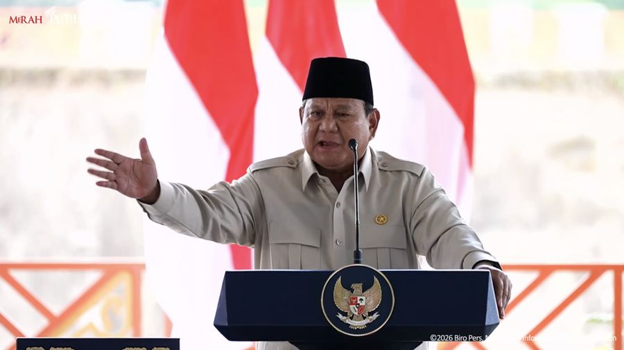 Presiden Prabowo Subianto menyampaikan sambutan jelang peresmian 5 Bendungan di Indonesia, Lombok Barat, Jumat (10/7/2026). (Tangkapan Layar Youtube/Sekretariat Presiden)