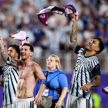Soccer Football - FIFA World Cup 2026 - Quarter Final - Argentina v Switzerland - Kansas City Stadium, Kansas City, Missouri, U.S. - July 11, 2026 Argentina's Lionel Messi celebrates after the match as Argentina qualify for the semi finals of the Wor