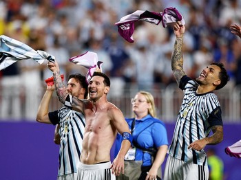 Soccer Football - FIFA World Cup 2026 - Quarter Final - Argentina v Switzerland - Kansas City Stadium, Kansas City, Missouri, U.S. - July 11, 2026 Argentina's Lionel Messi celebrates after the match as Argentina qualify for the semi finals of the Wor