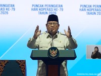 Presiden Prabowo Subianto saat menyampaikan sambutan dalam Puncak Peringatan Hari Koperasi ke-79 Tahun 2026, Jakarta, Minggu (12/7/2026). (Tangkapan Layar Youtube/Sekretariat Presiden)