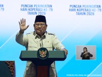 Presiden Prabowo Subianto saat menyampaikan sambutan dalam Puncak Peringatan Hari Koperasi ke-79 Tahun 2026, Jakarta, Minggu (12/7/2026). (Tangkapan Layar Youtube/Sekretariat Presiden)