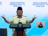 Presiden Prabowo Subianto saat menyampaikan sambutan dalam Puncak Peringatan Hari Koperasi ke-79 Tahun 2026, Jakarta, Minggu (12/7/2026). (Tangkapan Layar Youtube/Sekretariat Presiden)