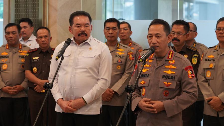 Pertemuan antara Kapolri dan Jaksa Agung di Kantor Kejagung, Jakarta, Senin (13/7/2026).