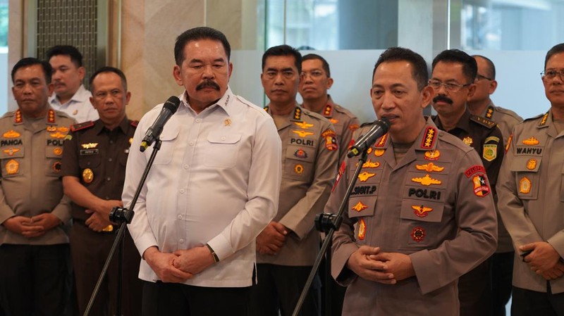 Pertemuan antara Kapolri dan Jaksa Agung di Kantor Kejagung, Jakarta, Senin (13/7/2026).