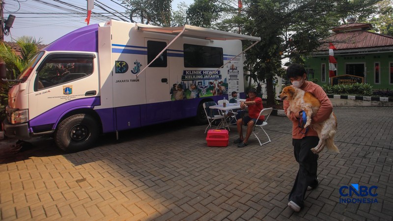 Layanan kesehatan di dalam Mobil Klinik Hewan Keliling di Jakarta, Selasa (14/7/2026). (CNBC Indonesia/Faisal Rahman)