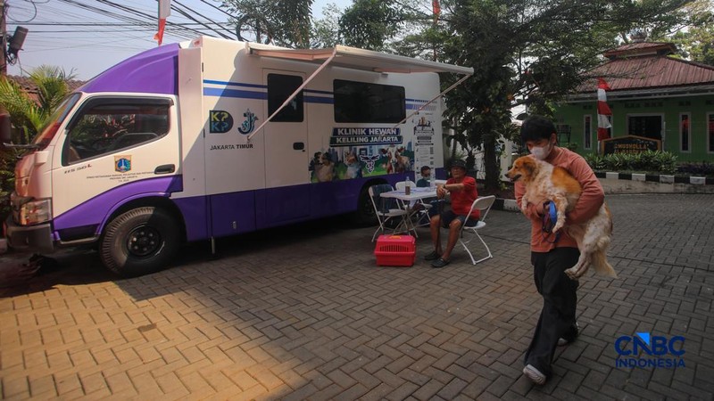 Layanan kesehatan di dalam Mobil Klinik Hewan Keliling di Jakarta, Selasa (14/7/2026).