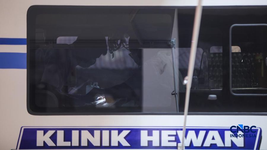 Layanan kesehatan di dalam Mobil Klinik Hewan Keliling di Jakarta, Selasa (14/7/2026).
