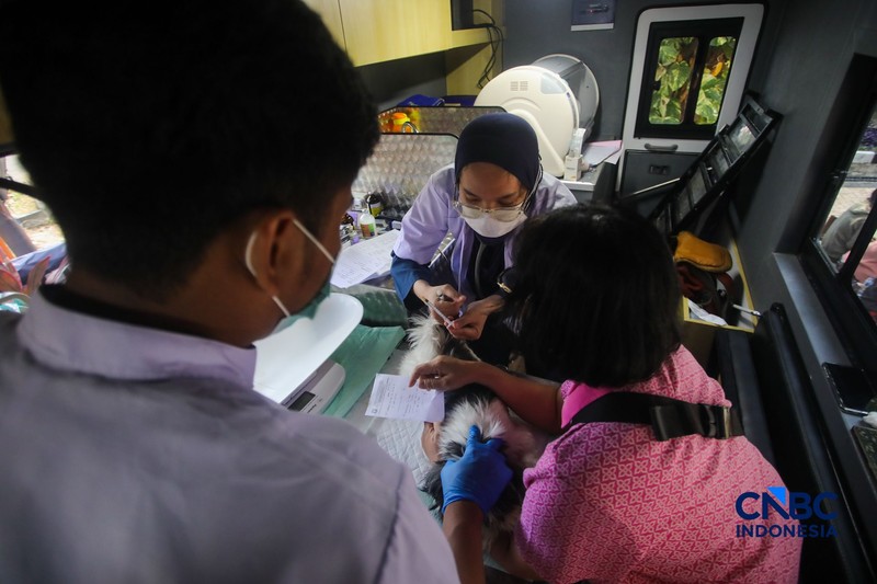 Layanan kesehatan di dalam Mobil Klinik Hewan Keliling di Jakarta, Selasa (14/7/2026). (CNBC Indonesia/Faisal Rahman)