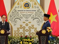 Menteri Luar Negeri RI Sugiono dan Menteri Luar Negeri Vietnam Lê Hoài Trung dalam Joint Commission on Bilateral Cooperation (JCBC) Indonesia-Vietnam di Gedung Pancasila, Jakarta Pusat, Selasa (14/7/2026). (CNBC Indonesia/Thea Fathanah Arbar)