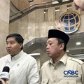 Menteri Perumahan dan Kawasan Permukiman (PKP), Maruarar Sirait dan Menteri ATR/BPN Nusron Wahid saat ditemui di Kantor ATR/BPN, Jakarta, Selasa (14/7/2026). (CNBC Indonesia/Elga Nurmutia)