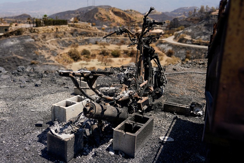 Pemandangan sebuah rumah yang dikelilingi oleh puing-puing akibat kebakaran hutan mematikan di Bedar, Almeria, Spanyol, 13 Juli 2026. (REUTERS/Ana Beltran)