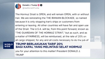 Trump Tarik Tarif 20% Bagi Kapal yang Melintasi Selat Hormuz