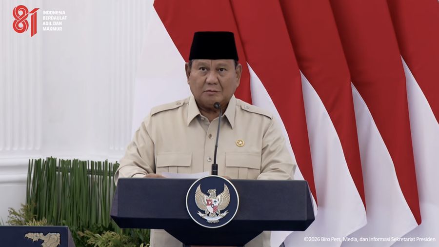 Presiden Prabowo Subianto saat menyampaikan sambutan dalam Groundbreaking Proyek Strategis Nasional Liquefied Natural Gas (LNG) Abadi Masela, Maluku, Kamis (16/7/2026). (Tangkapan Layar Youtube/Sekretariat Presiden)