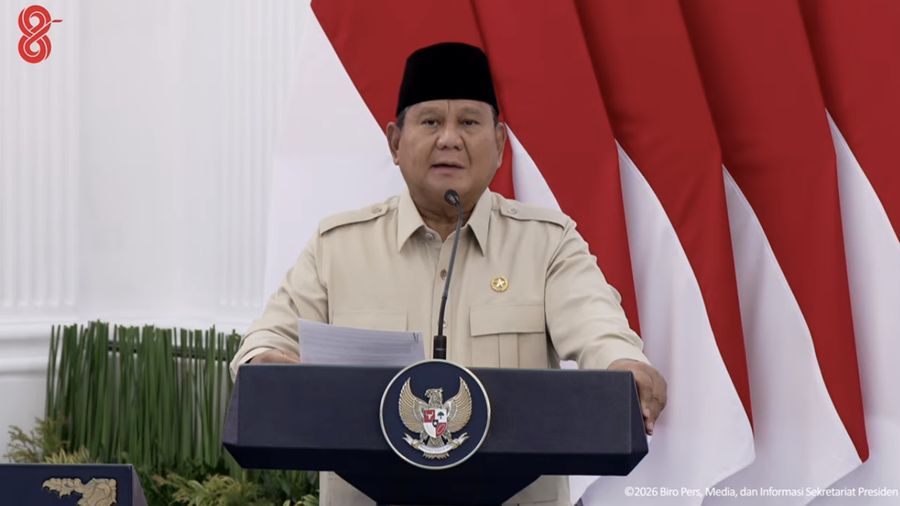 Presiden Prabowo Subianto saat menyampaikan sambutan dalam Groundbreaking Proyek Strategis Nasional Liquefied Natural Gas (LNG) Abadi Masela, Maluku, Kamis (16/7/2026). (Tangkapan Layar Youtube/Sekretariat Presiden)