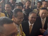 Ketum Golkar Bahlil Lahadalia menghadiri Musda Golkar Sulsel di Makassar.