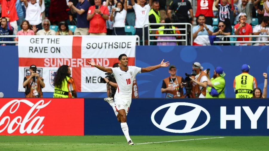 Perebutan Tempat Ketiga Prancis vs Inggris di Stadion Miami, Miami Gardens, Florida, AS, Minggu (19/7/2026). Jude Bellingham dari Inggris merayakan gol. Perebutan Tempat Ketiga Prancis vs Inggris di Stadion Miami, Miami Gardens, Florida, AS, Minggu (19/7/2026). Jude Bellingham dari Inggris merayakan gol. (REUTERS/Carlos Barria)