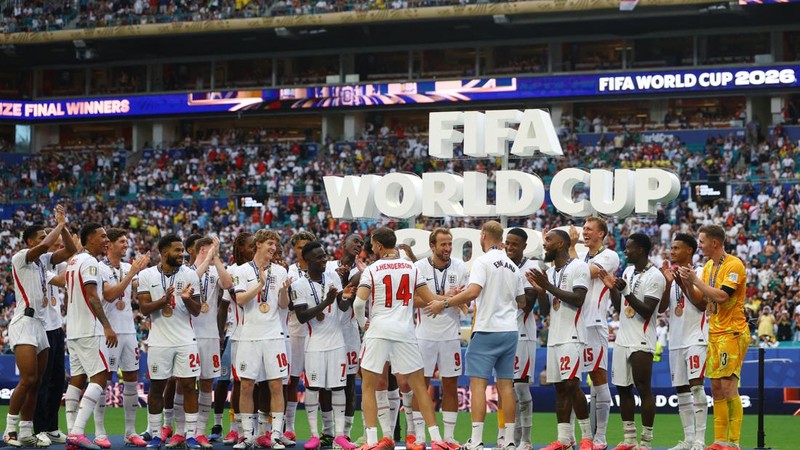 Timnas Inggris meraih medali perunggu Piala Dunia 2026 usai mengalahkan Prancis, Minggu (19/7/2026) pagi. (IMAGN IMAGES via Reuters/NATHAN RAY SEEBECK)