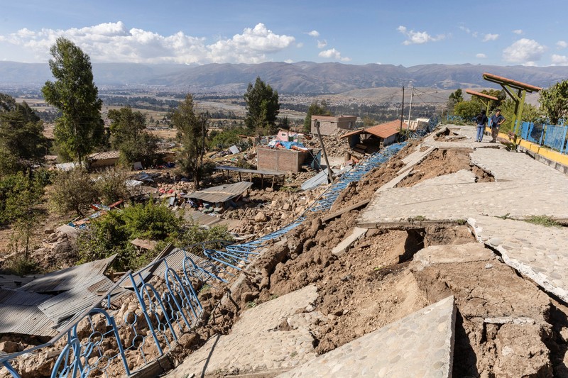 Dampak kerusakan gempa magnitude 5,6 yang melanda Peru Tengah pada hari Sabtu, di Pumpunya, provinsi Chupaca, wilayah Junin, Peru, 19 Juli 2026. (REUTERS/Yershon Vilca)