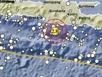Gempa M 2.8, 66 km Tenggara Pacitan, Jawa Timur,  Kedalaman: 20 Km. (Dok. BMKG)