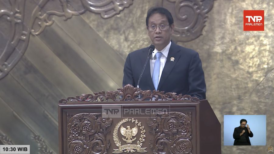 Menteri Keuangan (Menkeu), Purbaya Yudhi Sadewa saat dalam Rapat Paripurna DPR RI ke-26 Masa Persidangan V Tahun Sidang 2025–2026 di Komplek Parlemen, Jakarta, Selasa (21/7/2026). (Tangkapan Layar Youtube/DPR RI)