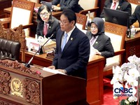 Rapat Paripurna DPR RI Ke-26 Masa Persidangan V Tahun Sidang 2025–2026 secara resmi telah mengesahkan Rancangan Undang-Undang tentang Pusat Finansial Internasional Indonesia (RUU PFII) menjadi Undang-Undang, Jakarta, Selasa, (21/7/2026). (CNBC Indo