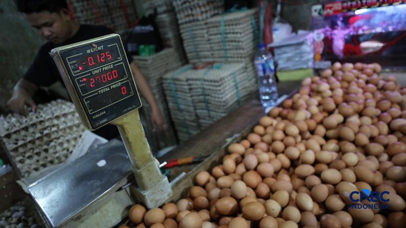 Harga telur ayam di Pasar Tradisional di Pasar Kebayoran Lama, Jakarta kembali mengalami kenaikan setelah masa libur sekolah berakhir, Rabu (22/7/2026). (CNBC Indonesia/Tri Susilo)