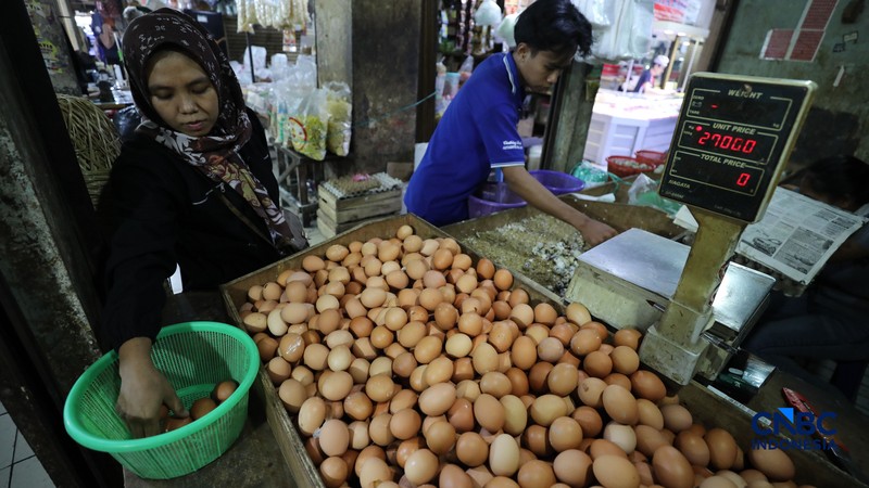 Harga telur ayam di Pasar Tradisional di Pasar Kebayoran Lama, Jakarta kembali mengalami kenaikan setelah masa libur sekolah berakhir, Rabu (22/7/2026). (CNBC Indonesia/Tri Susilo)
