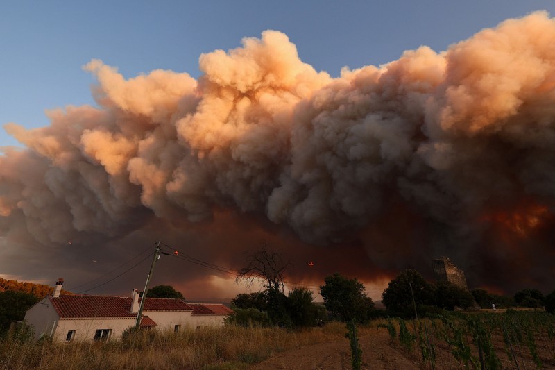 Suasana saat kebakaran hutan melanda di perbukitan dekat desa Cotignac, di departemen Var, Prancis, selama kebakaran hutan, 21 Juli 2026. (REUTERS/Manon Cruz)