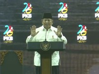 Presiden Prabowo Subianto saat menyampaikan sambutan dalam Puncak Harlah ke-28 yang di gelar oleh Partai Kebangkitan Bangsa (PKB) di Jakarta, Kamis (23/7/2026). (Tangkapan Layar Youtube/ DPP PKB)