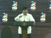 Presiden Prabowo Subianto saat menyampaikan sambutan dalam Puncak Harlah ke-28 yang di gelar oleh Partai Kebangkitan Bangsa (PKB) di Jakarta, Kamis (23/7/2026). (Tangkapan Layar Youtube/ DPP PKB)