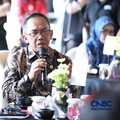 Wakil Direktur Utama Pertamina Patra Niaga, Taufik Adityawarman menyampaikan pemaparan dalam acara Coffe Morning di Parle Senayan, Jakarta, Kamis (23/7/2026). (CNBC Indonesia/Tri Susilo)
