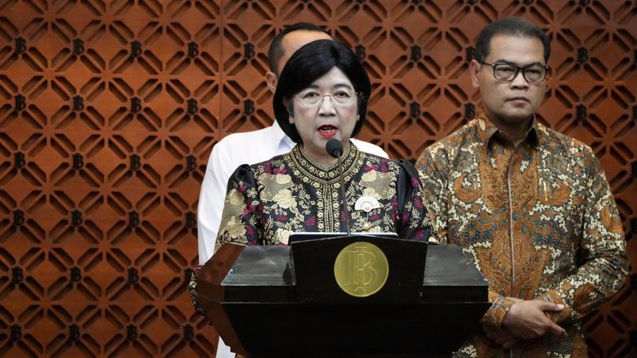 Deputi Gubernur Senior Bank Indonesia (BI), Destry Damayanti saat menyampaikan konferensi pers di Bank Indonesia, Jakarta, Senin (27/7/2026). (Dok. Bank Indonesia)