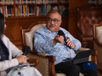 Deputi Bidang Pengendalian Perubahan Iklim dan Tata Kelola Nilai Ekonomi Karbon, Ir. Ary Sudijanto, MSE. menyampaikan pemaparan dalam Ekoniklim Talkshow 2026 di Wisma Habibie & Ainun, Jakarta, Selasa (28/7/2026). (CNBC Indonesia/Faisal Rahman)
