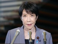 Japan's Prime Minister Sanae Takaichi speaks to the media at her official residence in Tokyo, Japan, after an earthquake with a preliminary magnitude of 7.1 struck Japan's southern Kumamoto prefecture, July 28, 2026. Kyodo/via REUTERS ATTENTION EDITO