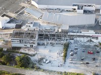 An aerial view shows the damaged Aeon Mall shopping centre after an earthquake with a preliminary magnitude of 7.1 struck Japan's southern Kumamoto prefecture, in Kashima Town, Kumamoto Prefecture, Japan, July 28, 2026. Kyodo/via REUTERS ATTENTION ED