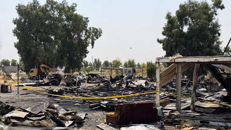 Damage at a site belonging to Iraq's Popular Mobilization Forces (PMF) following airstrikes that the PMF said were carried out by U.S. and Saudi forces, in Bartella, Nineveh province, Iraq, July 29, 2026. Picture taken with a mobile phone.REUTERS/Kha