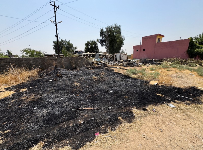 Damage at a site belonging to Iraq's Popular Mobilization Forces (PMF) following airstrikes that the PMF said were carried out by U.S. and Saudi forces, in Bartella, Nineveh province, Iraq, July 29, 2026. Picture taken with a mobile phone.REUTERS/Khalid Al-Mousily