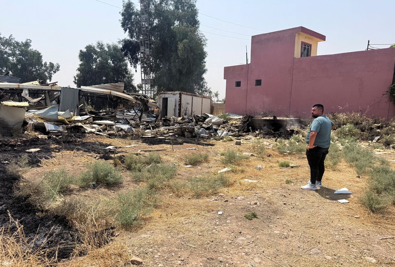 Damage at a site belonging to Iraq's Popular Mobilization Forces (PMF) following airstrikes that the PMF said were carried out by U.S. and Saudi forces, in Bartella, Nineveh province, Iraq, July 29, 2026. Picture taken with a mobile phone.REUTERS/Khalid Al-Mousily