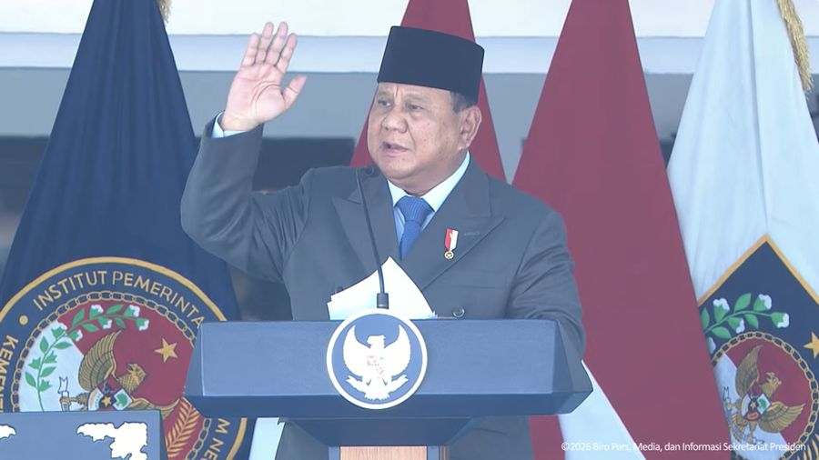 Presiden Prabowo Subianto Pimpin Upacara Pelantikan Pamong Praja Muda XXXIII IPDN 2026, di Lapangan Parade Kampus IPDN Jatinangor, Kabupaten Sumedang, Jawa Barat, Rabu (29/7/2026). (Tangkapan Layar Youtube/Sekretariat Presiden)