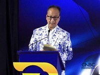 Menteri Perindustrian, Agus Gumiwang Kartasasmita saat menghadiri GIIAS 2026 di ICE BSD, Tangerang, Kamis (30/7/2026). (CNBC Indonesia TV)