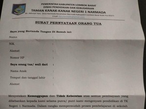 Paksa Ortu Siswa Teken Surat Pernyataan, TK 1 Narmada Dievaluasi Disdikbud