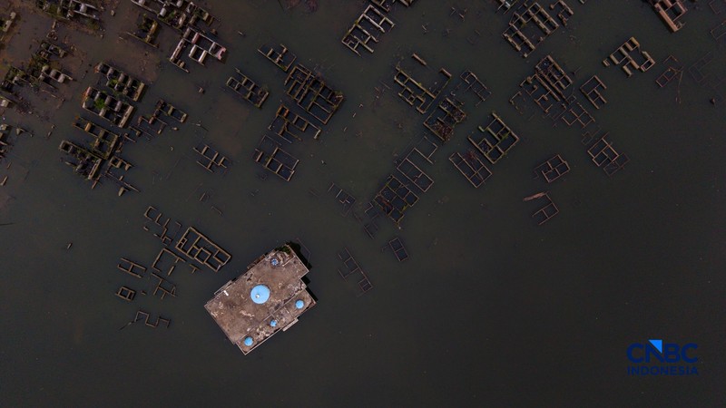 Suasana permukiman yang kembali muncul di kawasan Bendungan Karian yang mengering di Kampung Somang, Lebak, Banten, Kamis (30/7/2026). (CNBC Indonesia/Faisal Rahman)