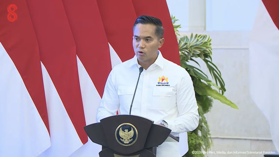 Ketua Umum Kamar Dagang dan Industri Inonesia (KADIN), Anindya Novyan Bakrie menyampaikan pemaparan saat melakukan pertemuan Pengusaha KADIN Pusat dan Daerah Seluruh Indonesia bersama Presiden Prabowo Subianto di Istana Merdeka, Jakarta, Jumat (31/7/