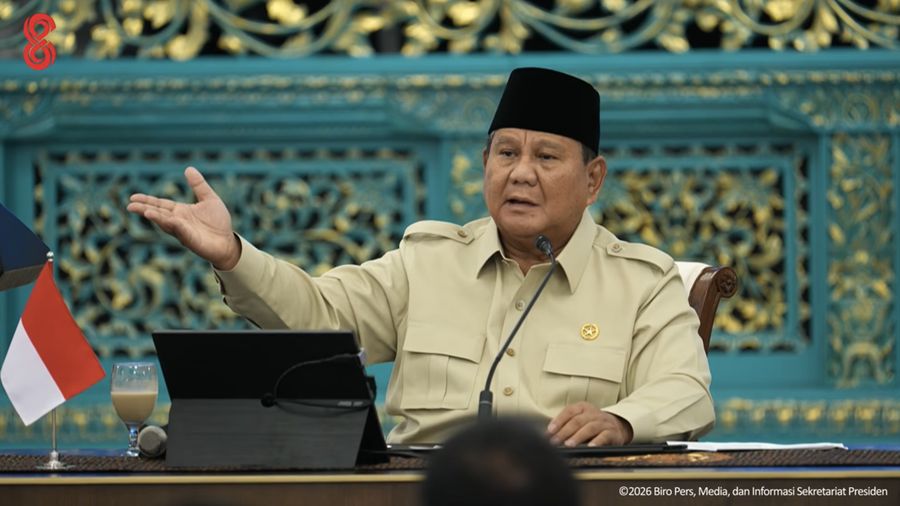 Presiden Prabowo Subianto saat pertemuan dengan pengusaha anggota Kamar Dagang dan Industri Indonesia seluruh Indonesia di Istana Kepresidenan, Jakarta, Jumat (31/7/2026).  (Tangkapan Layar YouTube Sekretariat Presiden)