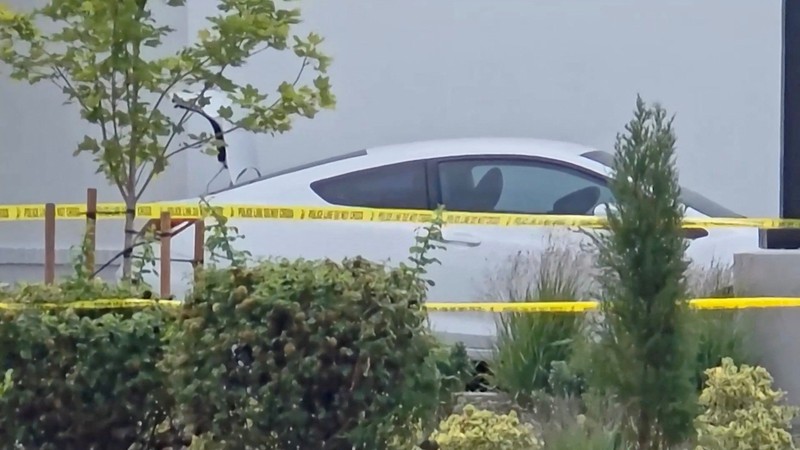 A vehicle behind yellow tape at the site of a fatal shooting incident in Twin Falls, Idaho, U.S., August 1, 2026, in this still image obtained from a video. (ABC AFFILIATE KIVI/Handout via REUTERS)
