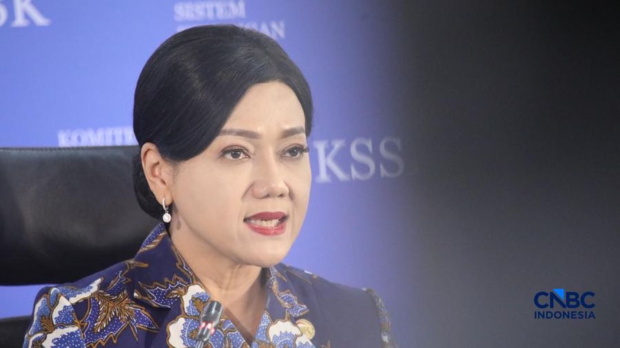 Ketua Dewan Komisioner OJK, Friderica Widyasari Dewi saat Konferensi Pers Hasil Rapat Berskla KSSK III Tahun 2016 di Jakarta, Senin (3/8/2026). (CNBC Indonesia/Faisal Rahman)