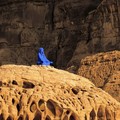 Patung Najma, sebuah instalasi seni berbentuk figur perempuan berwarna biru, dipamerkan di kawasan bersejarah AlUla, Arab Saudi. Karya tersebut merupakan hasil ciptaan seniman asal Amerika Serikat, Lita Albuquerque. (Dok. litaalbuquerque.com)