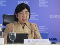 Pjs Gubernur Bank Indonesia, Destry Damayanti saat Konferensi Pers Hasil Rapat Berskla KSSK III Tahun 2016 di Jakarta, Senin (3/8/2026). (CNBC Indonesia/Faisal Rahman)